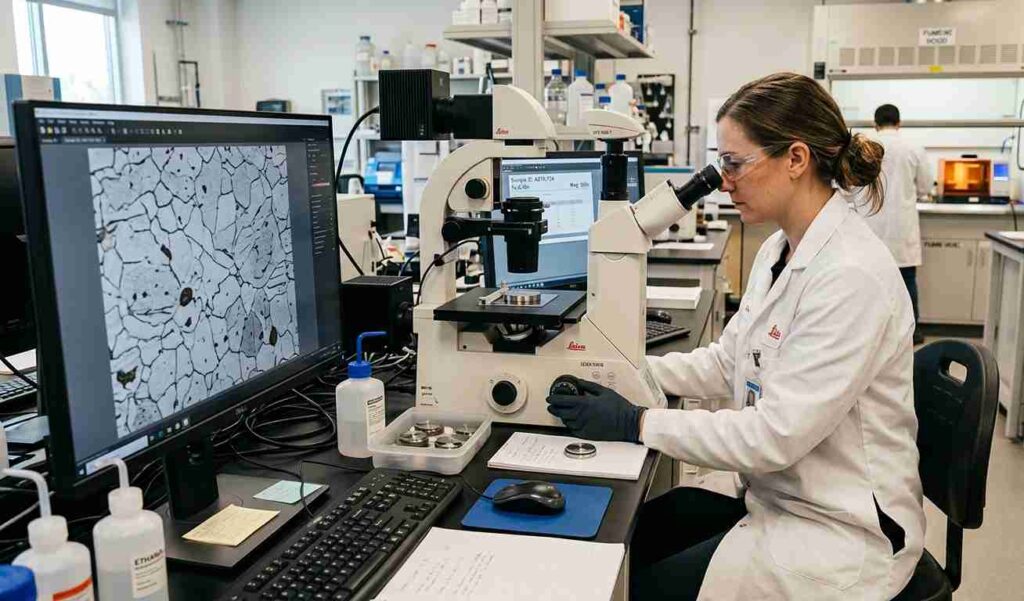 Análisis microestructural mediante microscopía para caracterización de materiales en laboratorio de ingeniería inversa