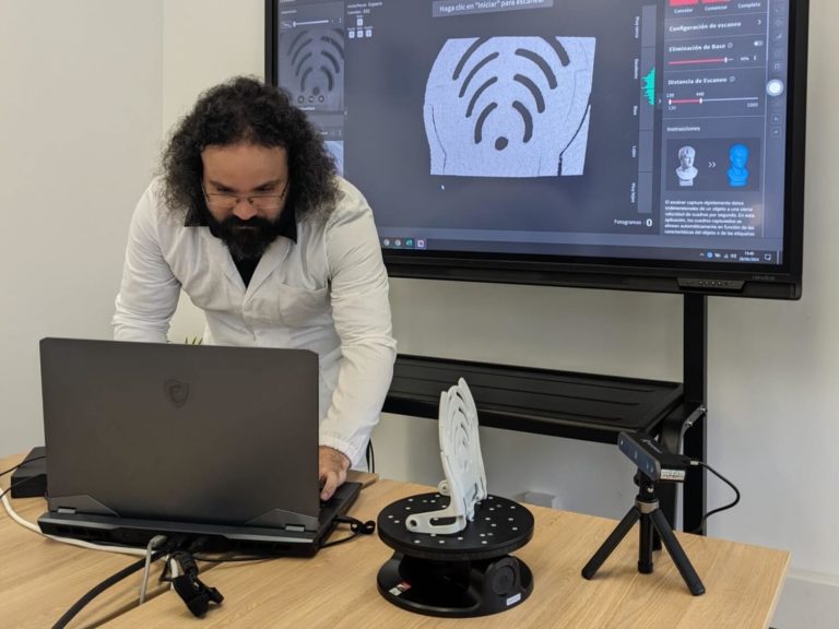 How to identify a material when no technical documentation exists Engineer performing 3D scanning of a component for materials analysis and identification