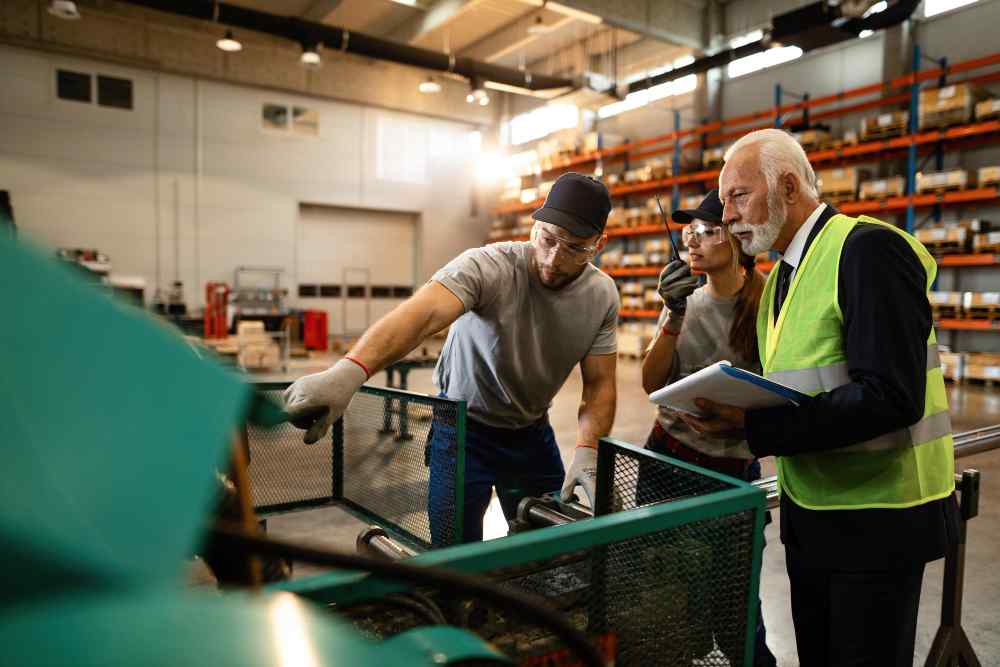 Technical team investigating a nonconformity in industrial machinery