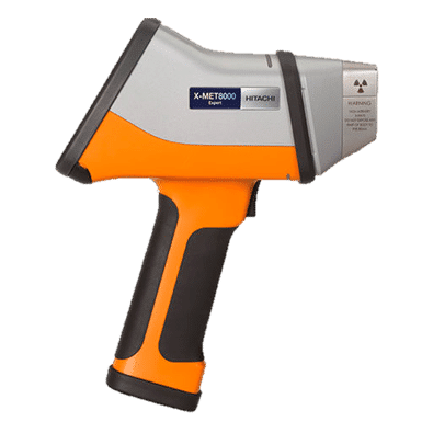 Pistola XRF portátil utilizada para análisis elemental no destructivo de materiales industriales