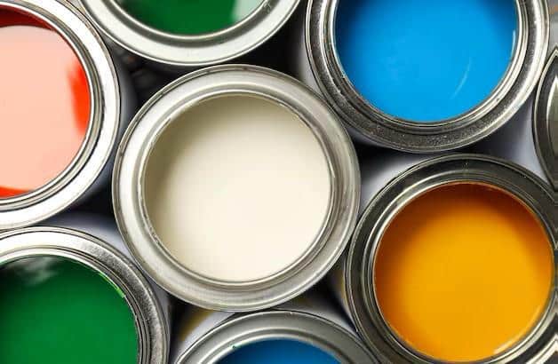 Reverse engineering of paints to verify conformity and safety Open cans of industrial paints used for chemical analysis and composition verification